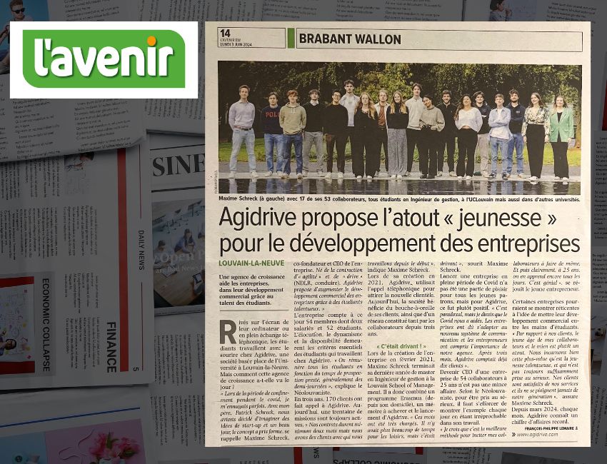 Article sur Agidrive dans le journal L'Avenir